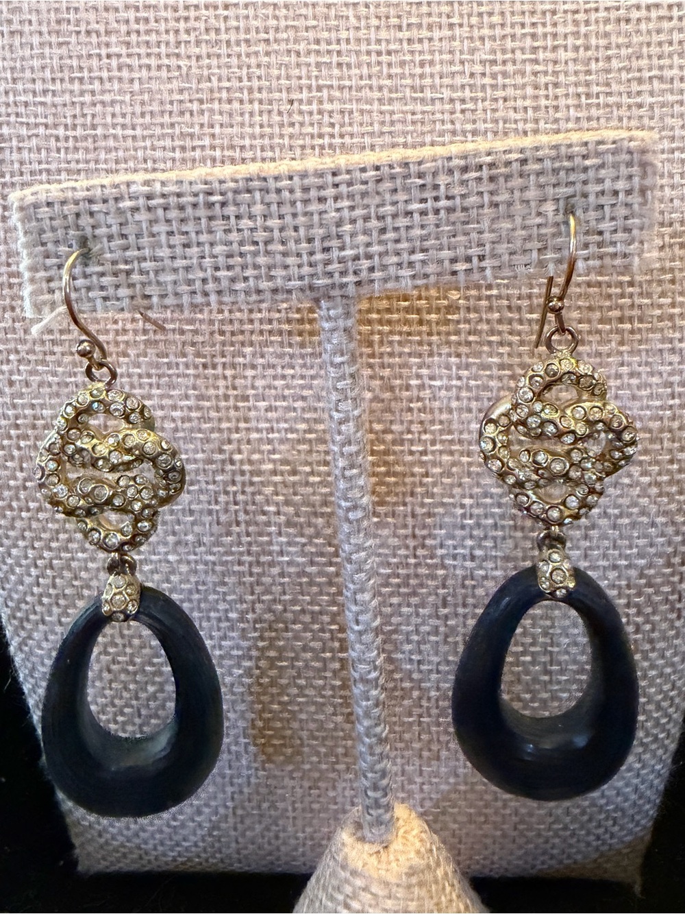 Alexis Bittar Gold Crystal & Black Lucite Dangle Earrings